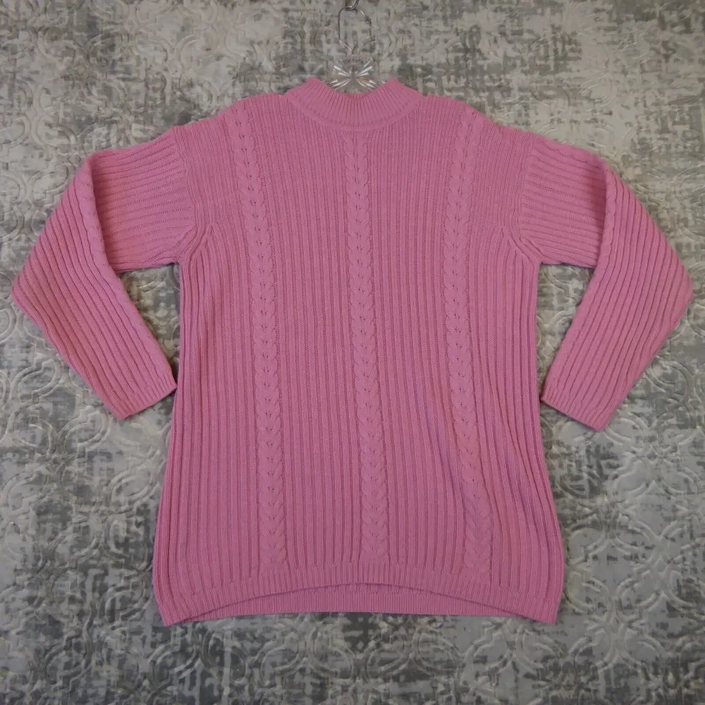 Vintage Partners by Mervyn's Sweater  Women's Large Pink Cable Knit Pullover